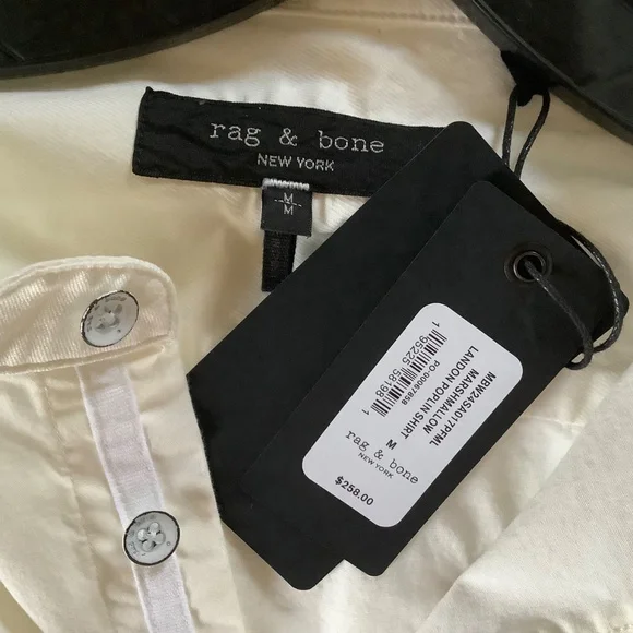 Rag & Bone Landen Poplin Band Collar Long Sleeve Button Down Shirt Ivory SZ M - Picture 12 of 16